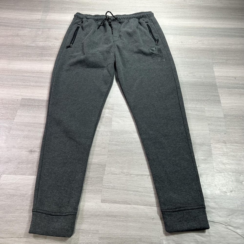 Grunt Style Sweatpants Mens Large Gray Fleece Jogger Zip Pockets Patriotic Flag